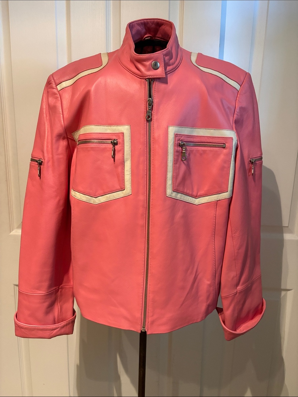 Vintage Pamela McCoy Pink Leather Jacket size Large